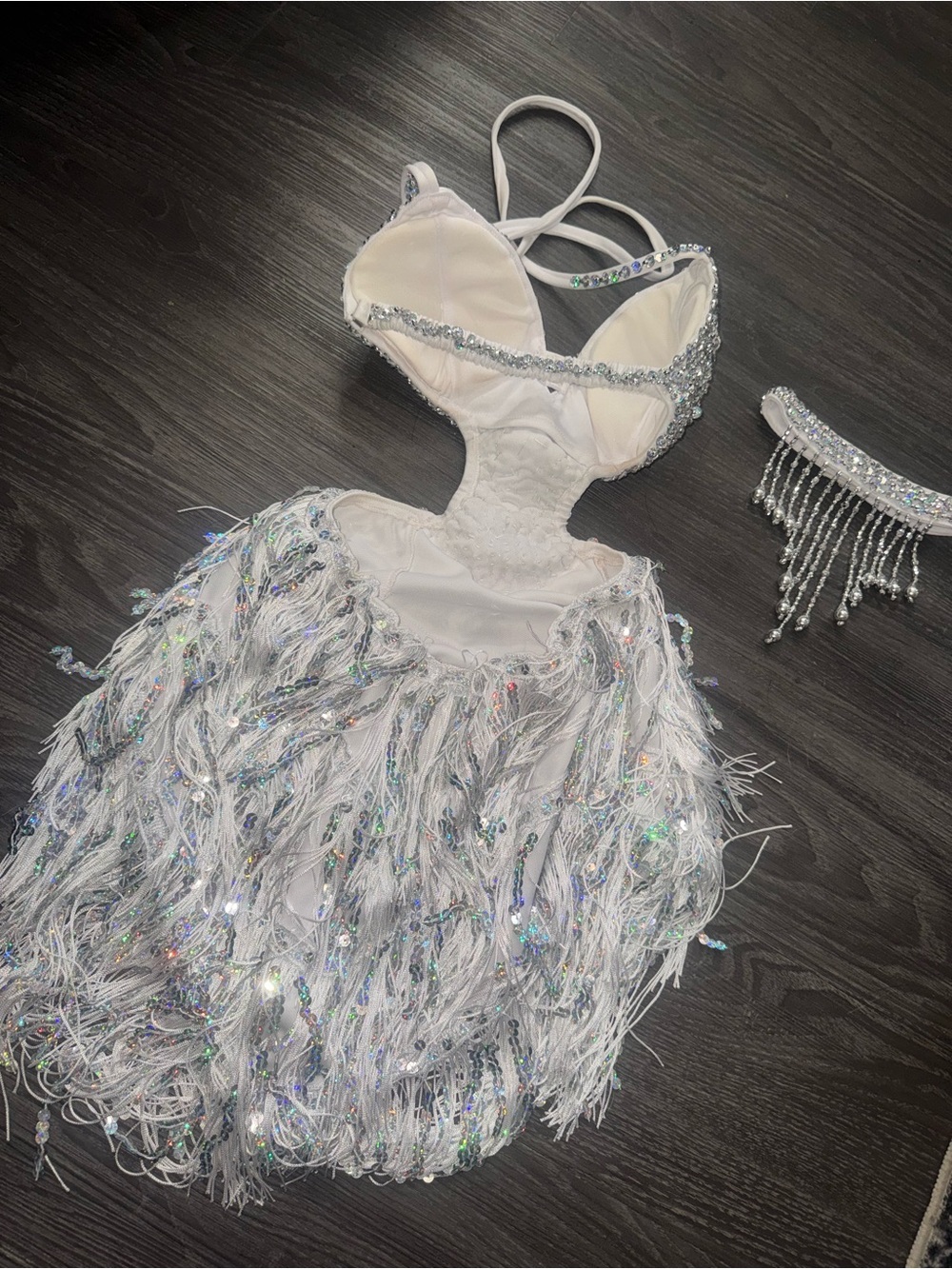 Sparkling White Sequin Fringe Mamba Dress - Picture 6 of 6